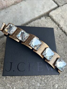 J. Crew Ice Cube Antique Gold Statement Bracelet - Gold with Clear Stones